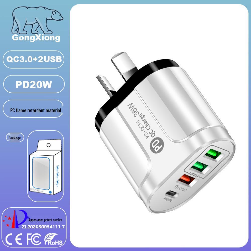 Универсальный дорожный USB-адаптер с быстрой зарядкой PD20W - 3 порта USB и 1 порт PD