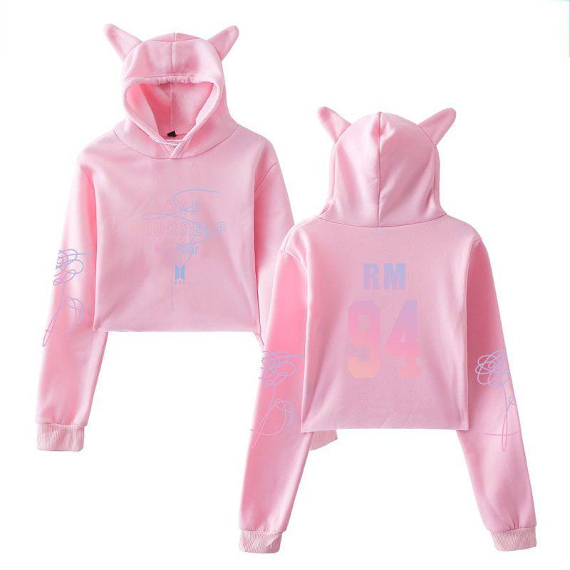 Kpop Unisex Bts jung Kook Jimin 95 97 Hoodie Sweatshirt Cat Ears Tops Crop