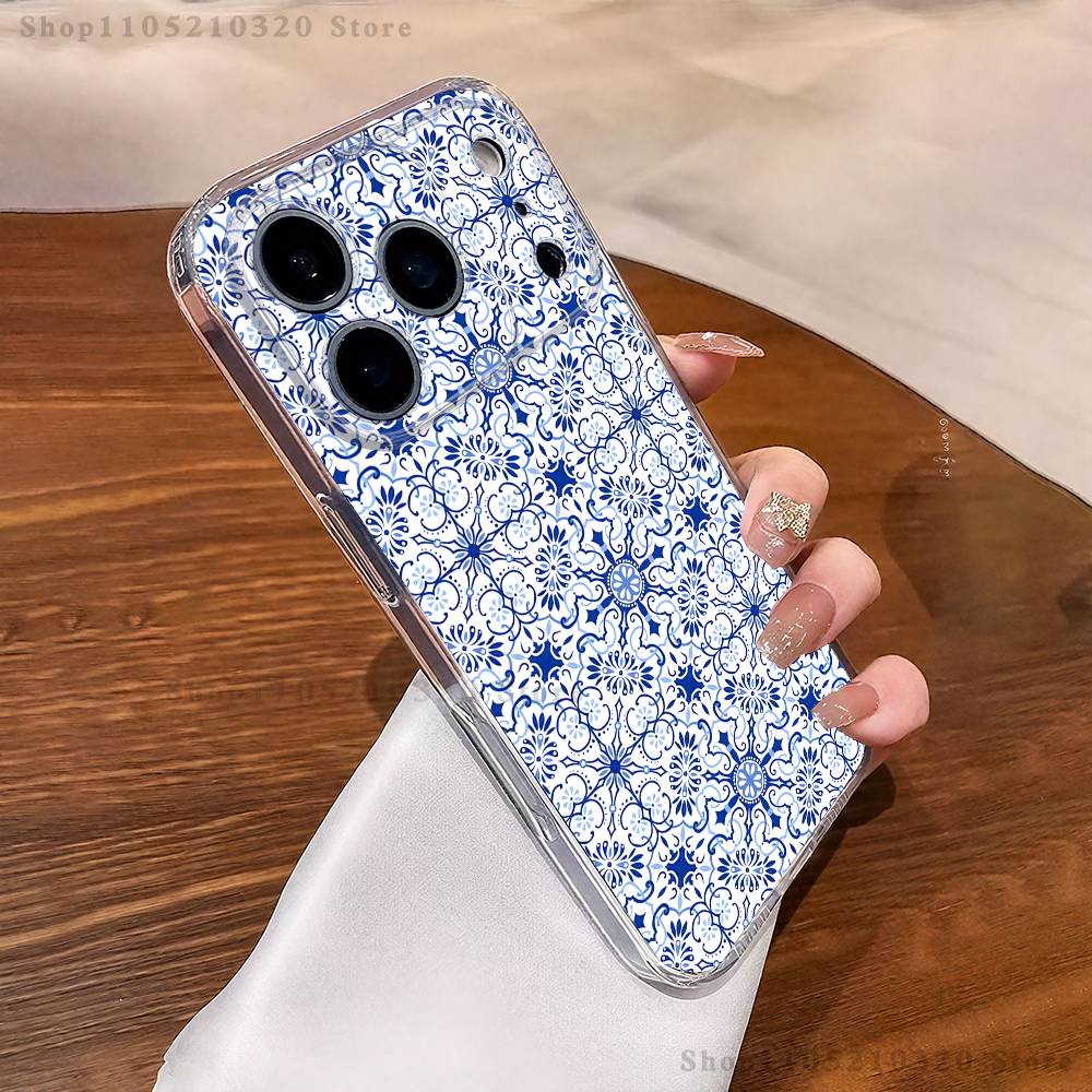 blue and white china pattern Phone Case For iPhone 17,16,11,15,13,14,12,Air,Mini,Plus,Pro,Max,Plus,E Clear Soft Shell