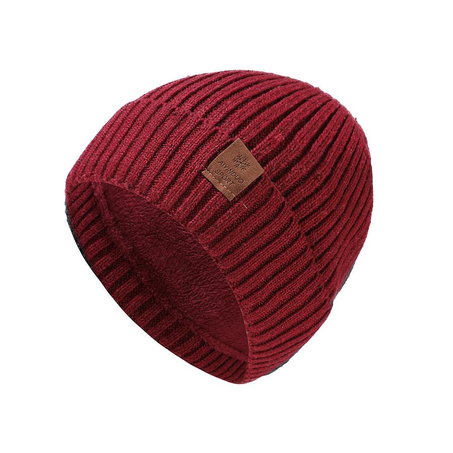 Вязаная шапка мужская большая однотонная защитная шапка для ушей двухслойная толстая теплая шерстяная шапка