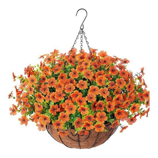 Осенняя подвесная корзина с искусственными цветами, устойчивая к УФ-лучам, для улицы, сада, двора