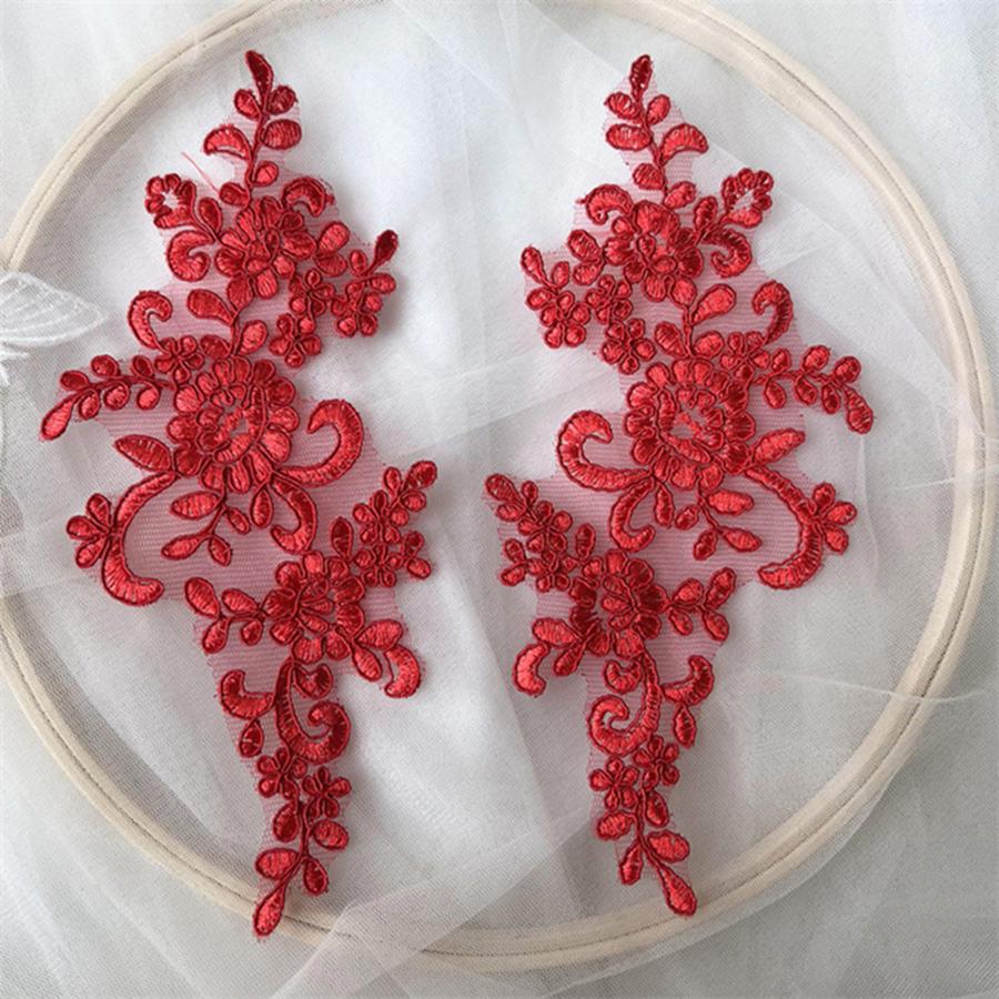 1 Pair Flower Sew On Lace Patches Embroidery Applique Repair For Wedding Dresses 23*10cm
