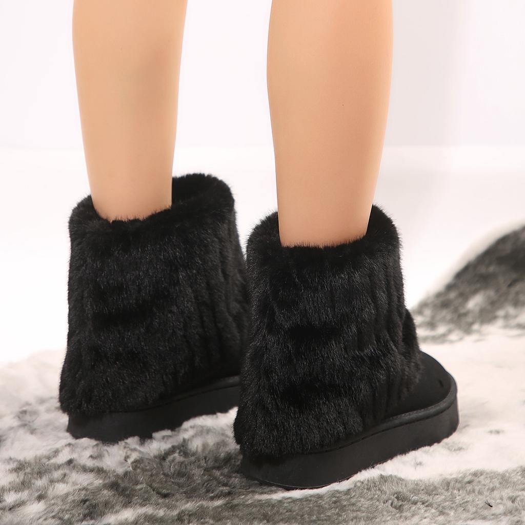 Fashion Fashionable Women's Round Toe Warm Thickened Plush Winter Mid-calf Boots Thick Sole Casual Comfortable Anti-slip Women Snow Boot