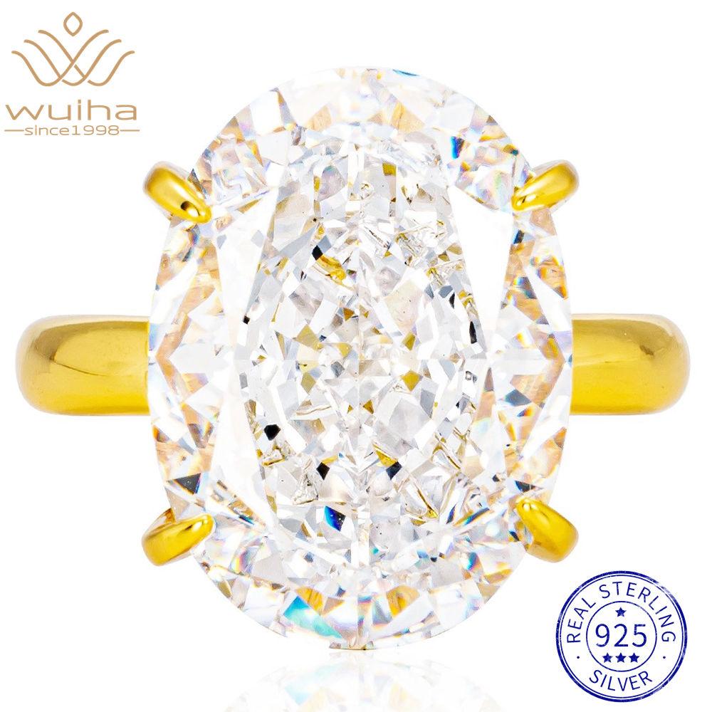 WUIHA 100% 925 Sterling Silver G Color 17 * 22 MM Oval Cut Lab Sapphire High Carbon Diamonds Gemstone Cocktail Ring Fine Jewelry