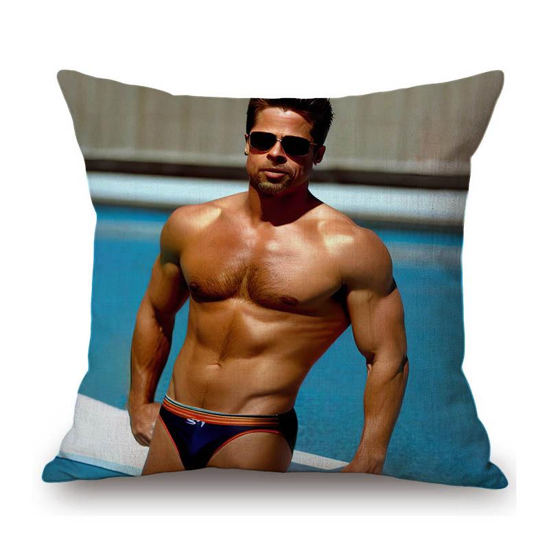 Sexy Handsome Super Star Brad Pitt Muscle Man Fans Gift Cotton Linen Sofa Throw Pillow Case Home Decoration Art Cushion Cover