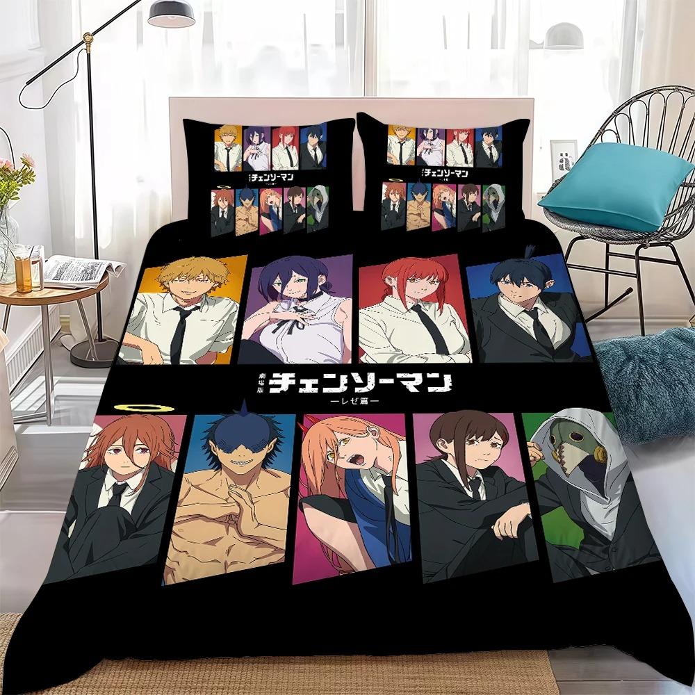 Anime C-Chainsaw Man Bedding Set Duvet Cover Pillowcase for Boys Adults Bedroom Decoration Single/Double/Queen Size Gift