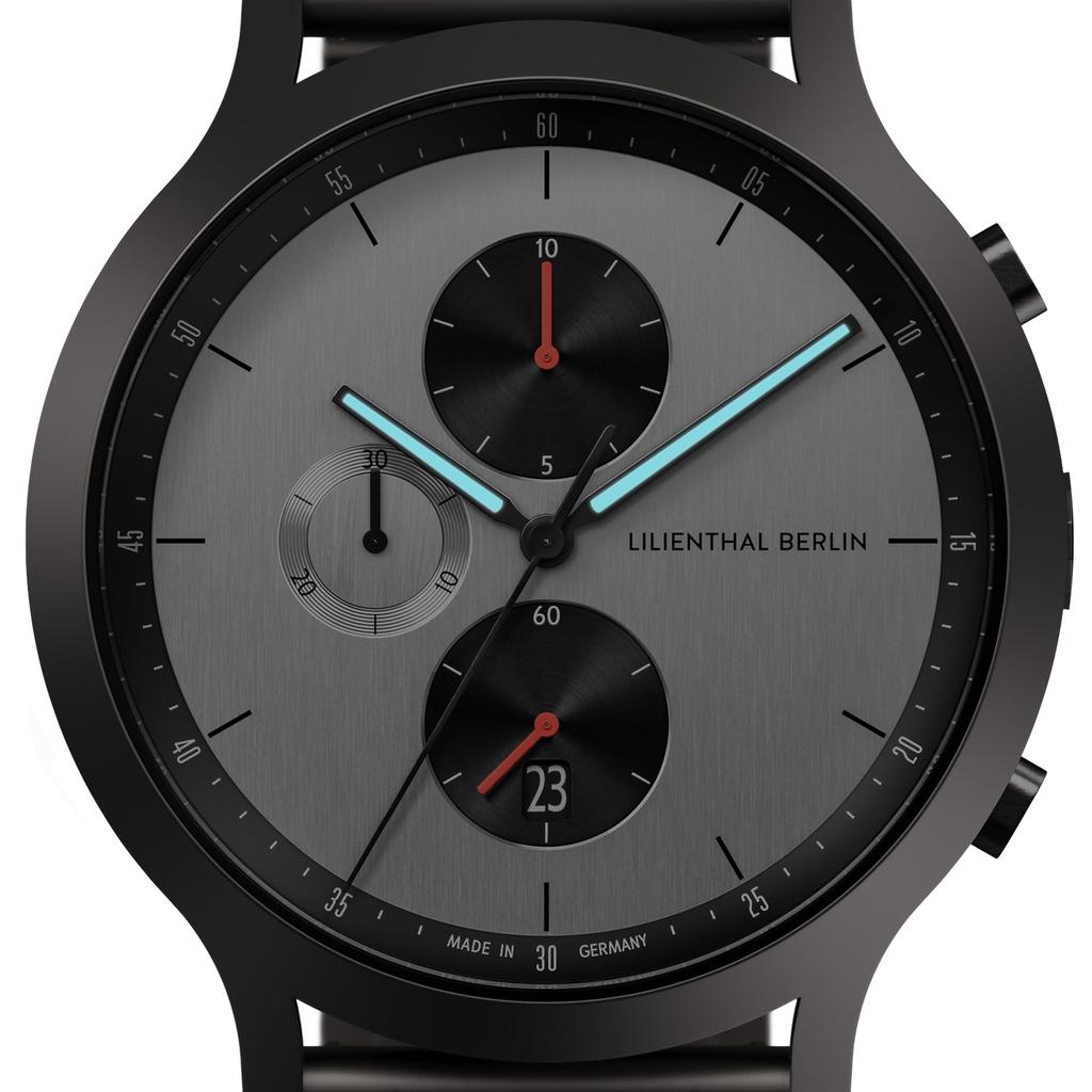 Lilienthal Berlin Chronograph Watch with Date Made in Display, Germany, C01-110-B040F