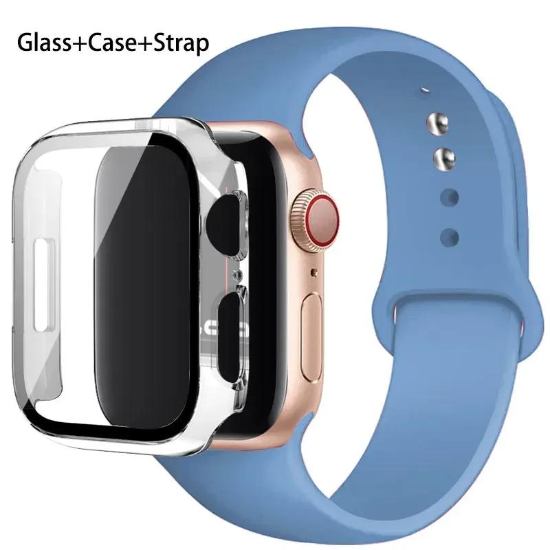 Стекло+корпус+ремешок для Apple Watch band 44 мм 45 мм 42 мм 41 мм 40 мм 38 мм Силиконовый ремешок для часов браслет iWatch series 8 9 7 6 5 4 3 SE