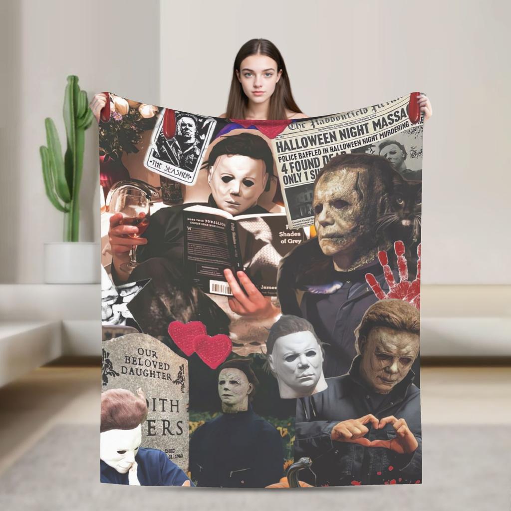 Michael Myers Halloween Blankets Picnic Flannel Throw Blanket For Couch Bed Soft Customized Quality Bedspread Birthday Gift