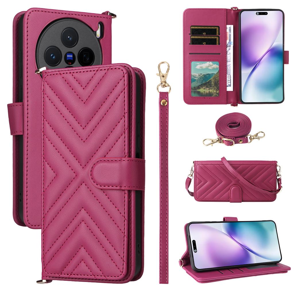 For vivo X200s 5G Stand Wallet Case with Shoulder/Wrist Strap Leather Phone Cover