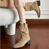 Keep Version~ Frosted Suede V-mouth Western Cowboy Boots Women's Retro Mid-wind Boots High-heeled Sleeve Slim Stacking Boots