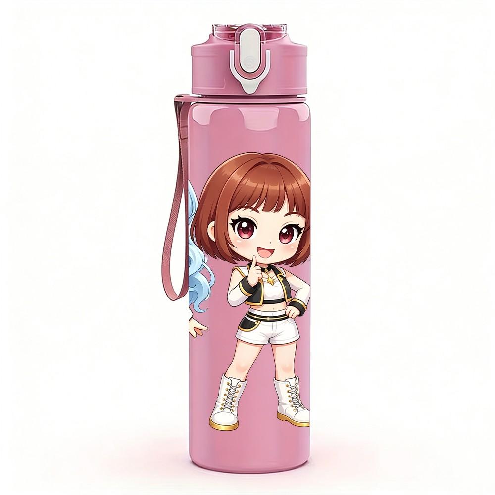 1PC Three Chibi Game Girl Characters 750ml Color Plastic Sports Water Bottle Leakproof Flip Straw Lid For Sports Office Home Use