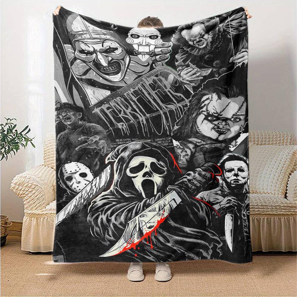 Horror Movie Series Print Flannel Blanket High Quality Warm Comfortable Cover for All Seasons Perfect for Gifts Home Decor