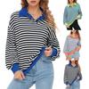 Women's  Fall Winter Striped Sweater Long Sleeve Off Shoulder Loose Knit Pullover Tops