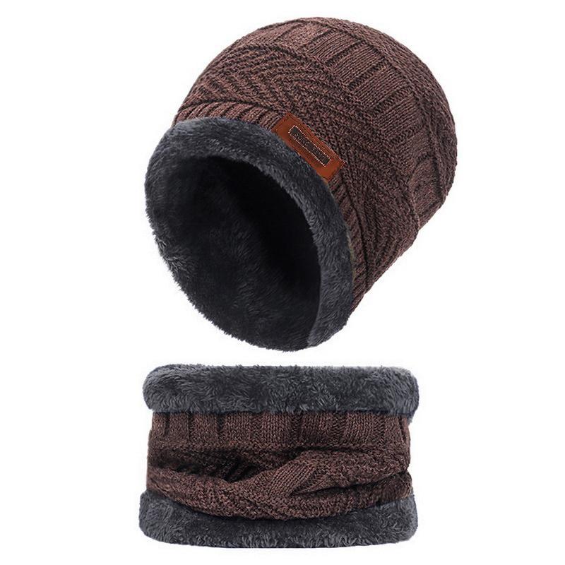 3pcs/set Fashion Plush-lined Knitted Caps Men Women's Winter Hats Scarves Touch Screen Gloves Thicken Warm Beanie Hat