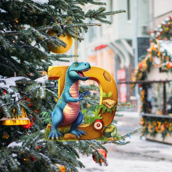 Рождественский орнамент в виде динозавра, подвесной кулон со шнурком, мультяшный стиль, Рождественская елка, забавное украшение в виде динозавра