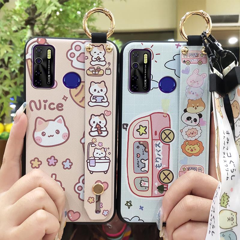 Cute Ring Phone Case For Tecno Camon15/15Air/16S/KD7H/CD6/CD7/Spark5/5Pro Anti-dust Back Cover Wristband Phone Holder