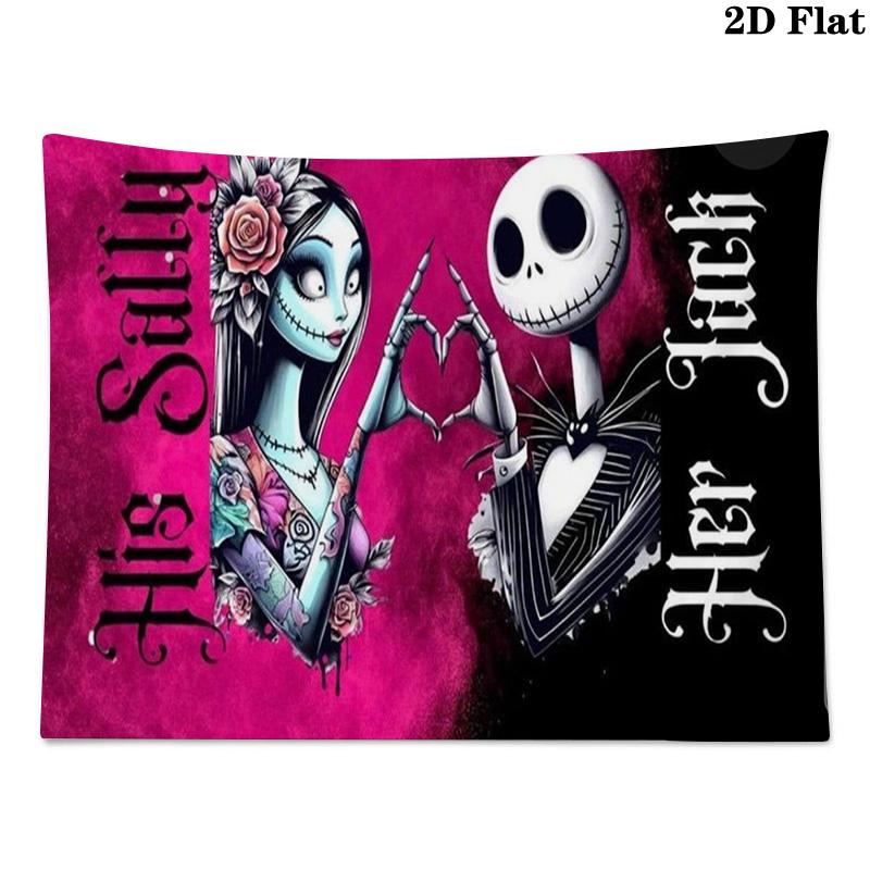 Jack & Sally Wall Tapestry Aesthetic Wall Hanging Printed Fabric Blanket Decorative Tapestries for Bedroom Living Room Home Decor