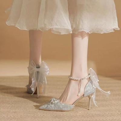 Туфли-стилетто для подружек невесты, свадебные туфли, туфли невесты, серебристые туфли на высоком каблуке, новые, с кристаллами и жемчугом, для взрослых, платье для венчания