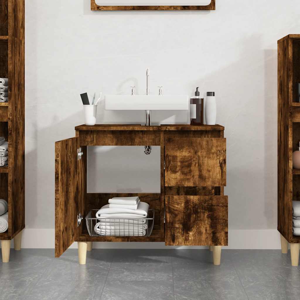 Bathroom Cabinet Smoked Oak 65x33x60 cm Wood Based Panel