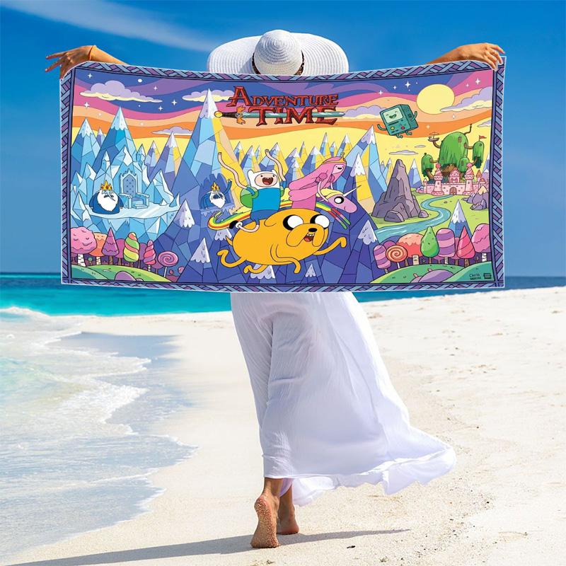Adventure Time Print Beach Towel, Large Soft Quick Dry Towel for Beach Camping Swimming