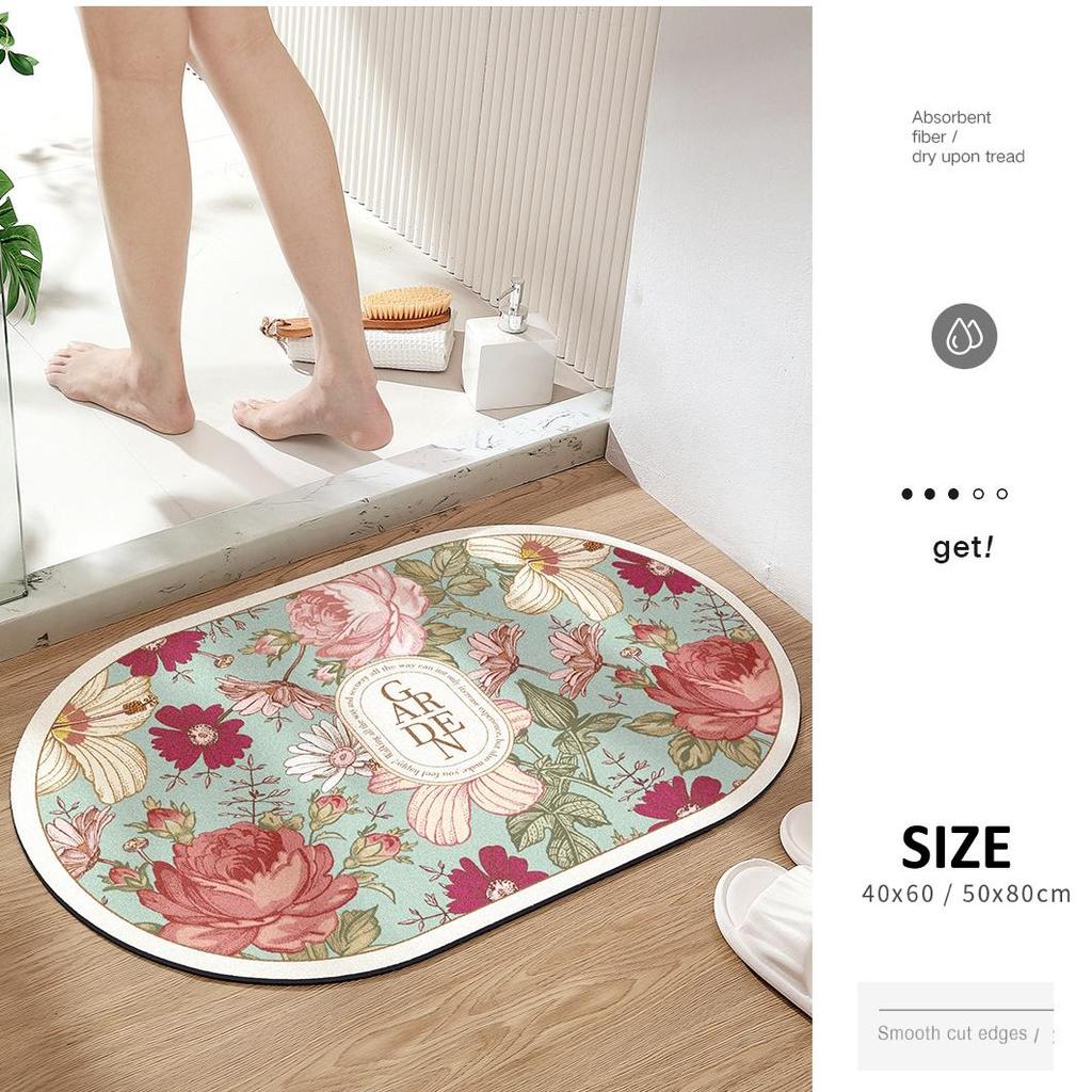 Rose Anti Slip Bathroom Absorbent Floor Mat Household Quick Drying Foot Mat Bathroom Bedroom Carpet