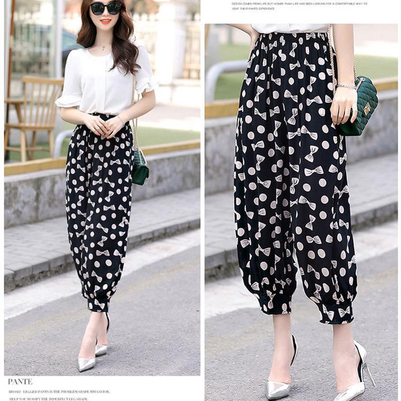 WTEMPO Укороченные брюки. Летние повседневные широкие брюки из хлопка и шелка с эластичной талией. Брюки-фонарики.