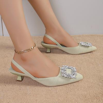 Сандалии с квадратной пряжкой и кристаллами, женские летние босоножки-мюли на низком каблуке, женские 2024, элегантные туфли с острым носком для офиса