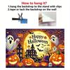 Happy Halloween banner - featuring ghosts pumpkins bats and haunted houses in terrifying polyester fabric