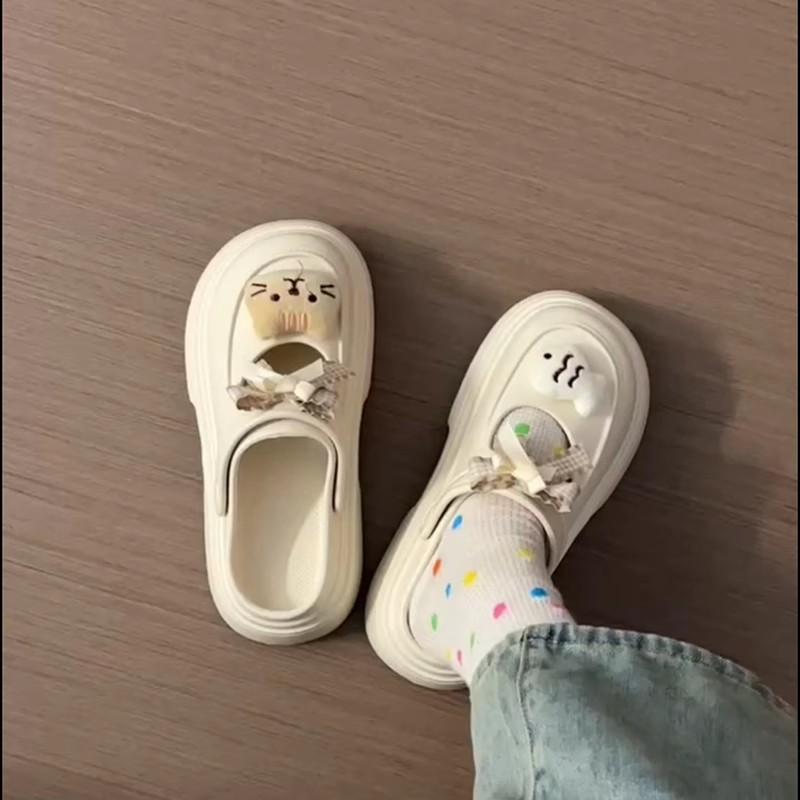 Fan Jieya Cartoon Bag Head Cool Slippers Women's Wear 2025 Summer Cheese Crackers Mary Jane Hole Catfish Shoes