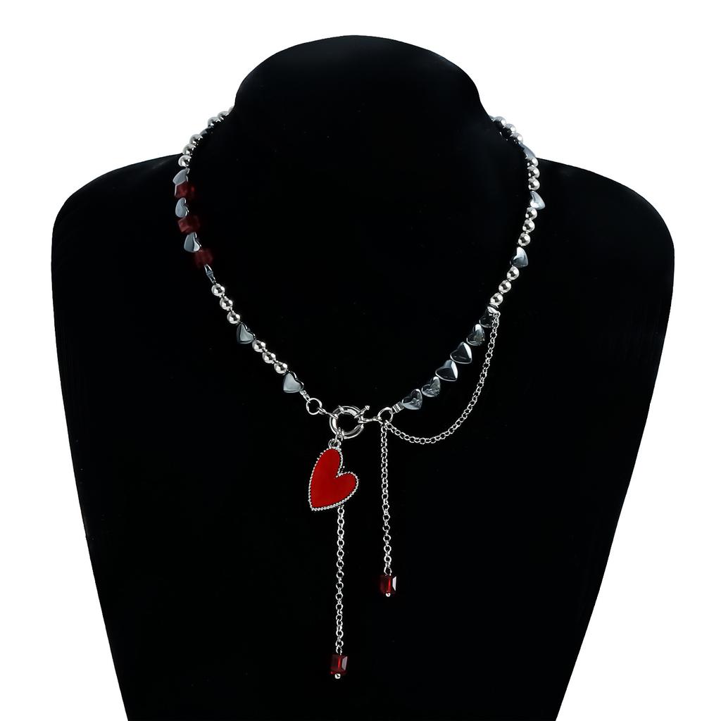 Y2K Heart Beaded Pendant Choker Necklace for Women Punk Crystal Gothic Female Party Jewelry Accessories
