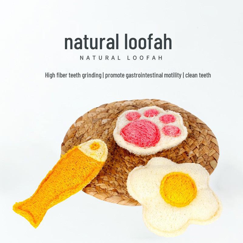 Natural Loofah Cat Teaser Stick - Cute, Bite-Resistant Toy for Teething, Cleaning Teeth, and Relieving Boredom. Perfect for Self-Play!