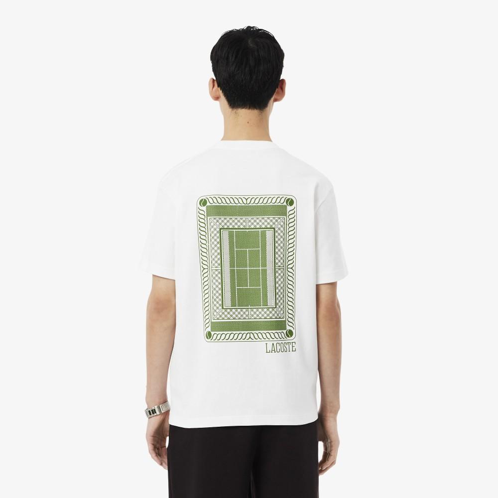 [Lacoste] Men's Tennis Court Back Graphic Short-Sleeved T-Shirt TH1750-56G001