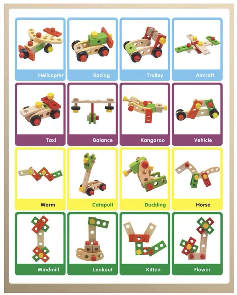 Carpenter Tools Assembly Toys for 2 3 4 Year Old Kids Wood Building Blocks Construction Kit Screwdriver Toy Model Building Tools Wooden Nuts and Bolts