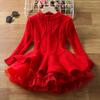 Long Sleeve Girls Winter Dress Knitted Sweater Outfits Red Christmas Party Dress Girls Kids Costume