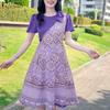 Women Print Patchwork Summer Round Neck Short Sleeve Dress