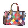 Retro Genuine Leather Bag for Women  Large Capacity Messenger Bag  Colorful Checkered Stitching  Fashion