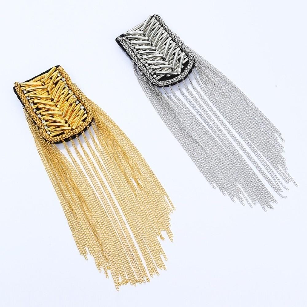 Rhinestone Shoulder Jewelry Pin Beads Clothing Accessories Tassel Epaulette Brooch for Men Women