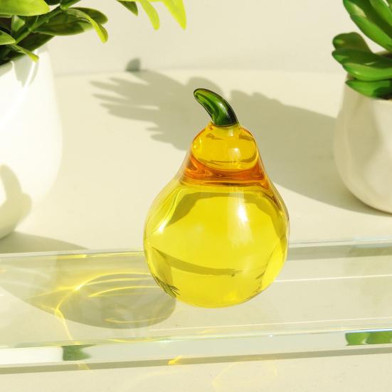 Faux Crystal Fruit Figurine Clear Glass Strawberry Pineapple Persimmon Lemon Banana Statue Sculpture Paperweight Desktop Decoration Ornament