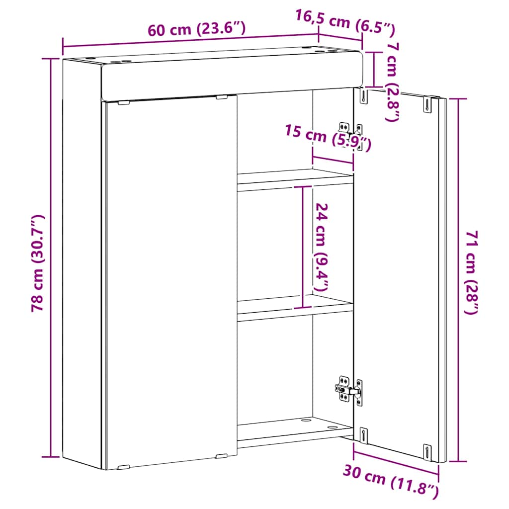 Bathroom Mirror Cabinet TULUM Black 60 x 16.5 x 78 cm