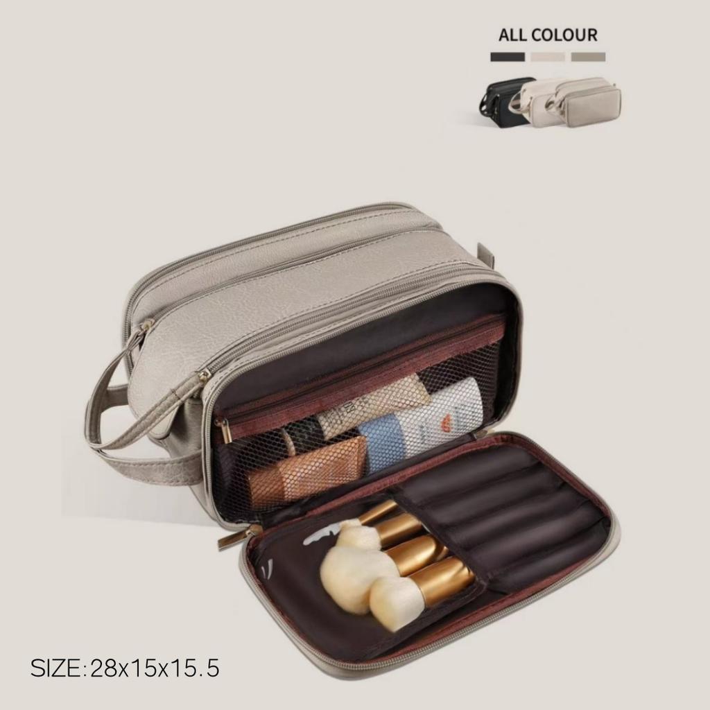 Ladies Cosmetic Bag Double Zipper Large Capacity
