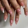 24 Pcs Medium Almond False Nail Flowers Artificial Nail French Tip Stick On Nail Glossy Press On Nail for Woman