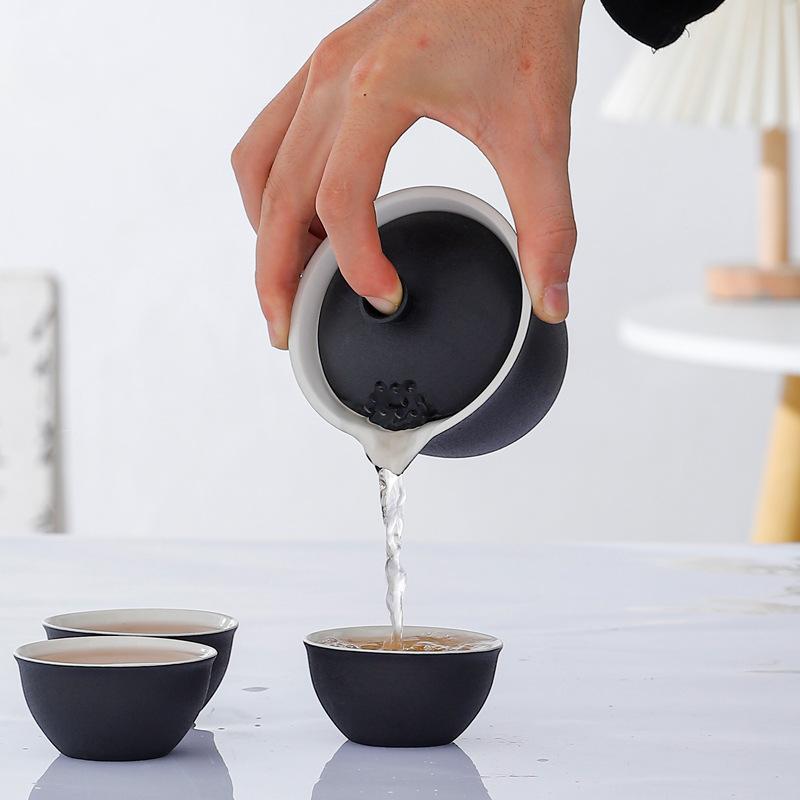 Travel tea set small set portable outdoor kung fu tea set camping travel teapot Guochao gifts