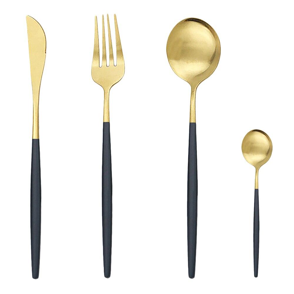 4Pcs Pink Gold Dinnerware Set Blue Gold Matte Cutlery Set Stainless Steel Tableware Set Fork Knife Spoon Silverware Flatware Set