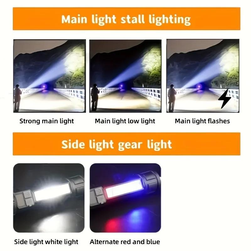 Heinast High Power LED Flashlight Powerful TYPE-C перезаряжаемый COB фонарик с боковым светом для кемпинга и пешего туризма