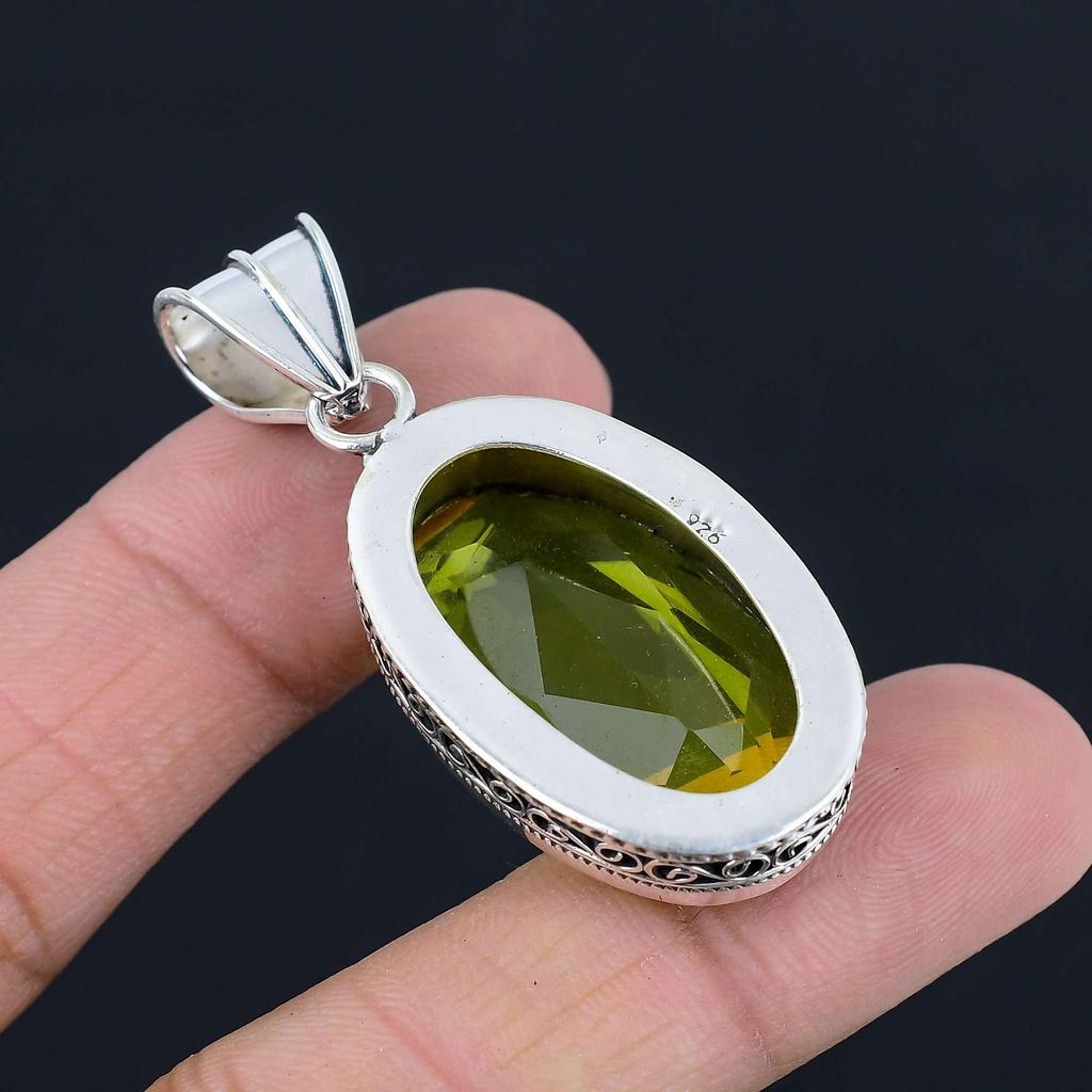 Кулон из драгоценного камня с лимонным топазом, твердый кулон из стерлингового серебра 925 пробы, ювелирный подарок для унисекс