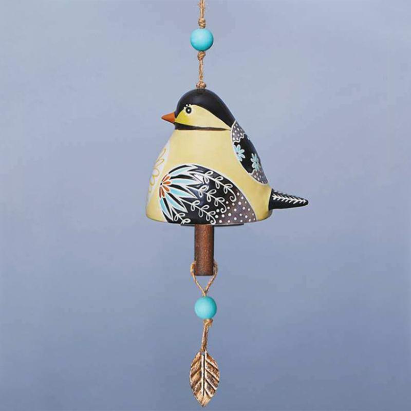 Hand Painted Resin Hanging Bird Song Bell Bird Wind Chime For Wall Window Door Wind Bell Hanging Ornaments Garden Patio Decor