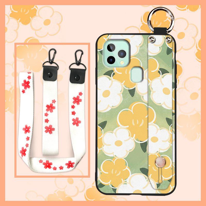 Anti-knock Flower Phone Case For Oukitel C22 Ring Back Cover Dirt-resistant Fashion Design Silicone Wrist Strap Lanyard