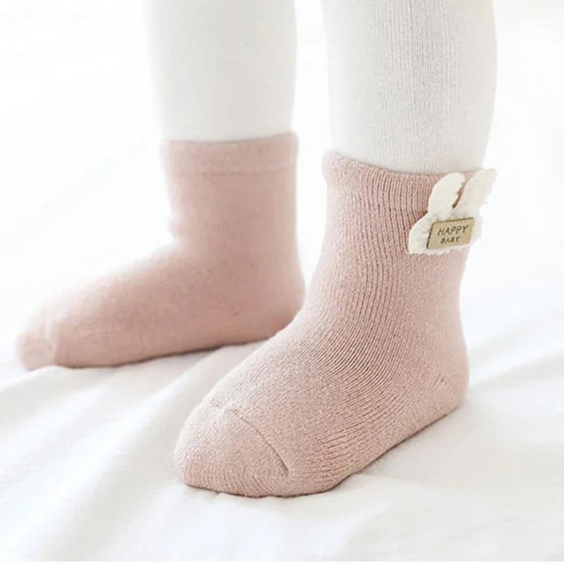 3 шт. Детские носки утолщенные осенне-зимние махровые чулочно-носочные изделия для мальчиков и девочек, хлопковые носки с героями мультфильмов, теплые носки-тапочки для детей 0-5 лет