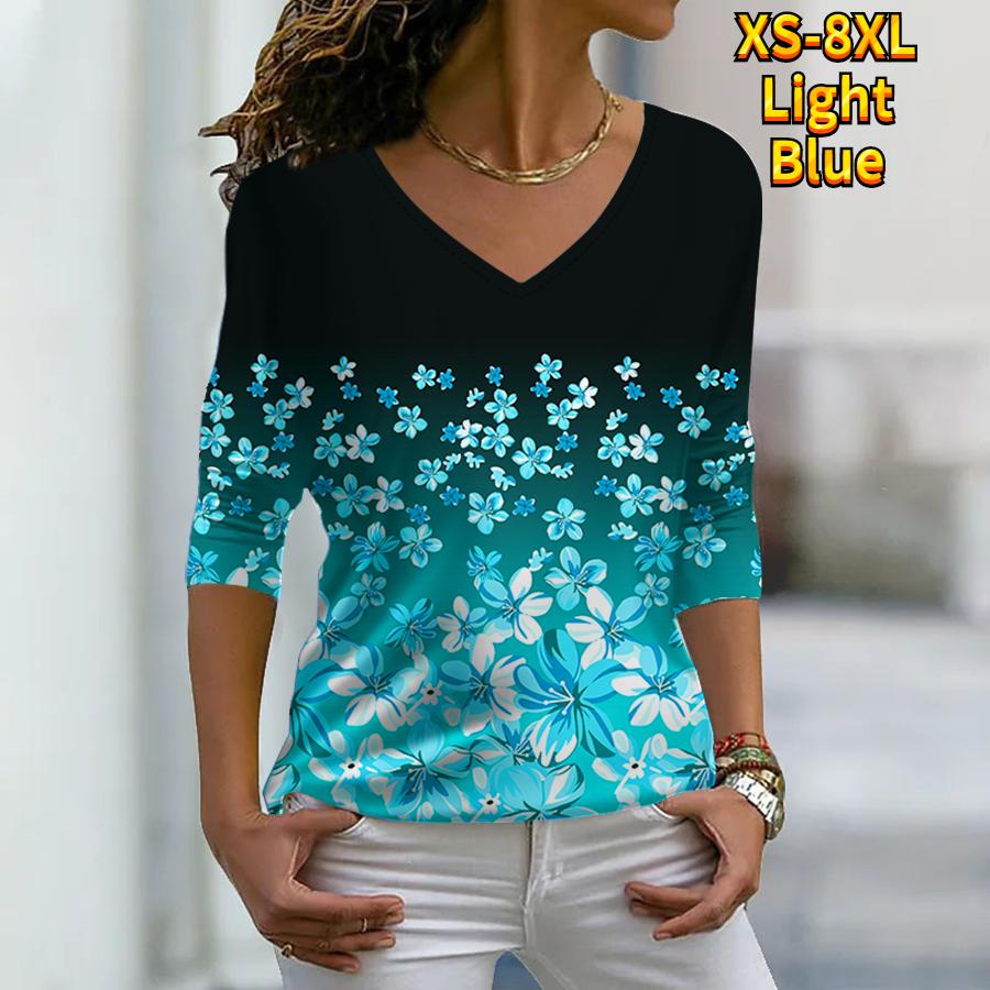 Женские осенние футболки с длинными рукавами и цветочным принтом розовых фрагментированных цветов, свободные футболки с v-образным вырезом размера плюс, топы, удобная блузка